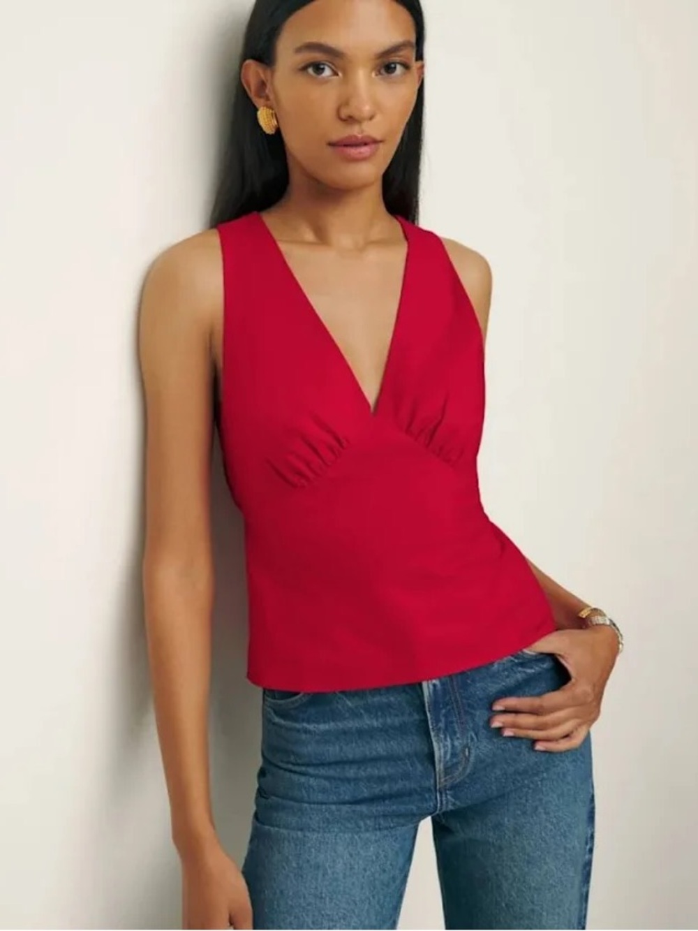 Reformation Meg Red V-Neck Sleeveless Top